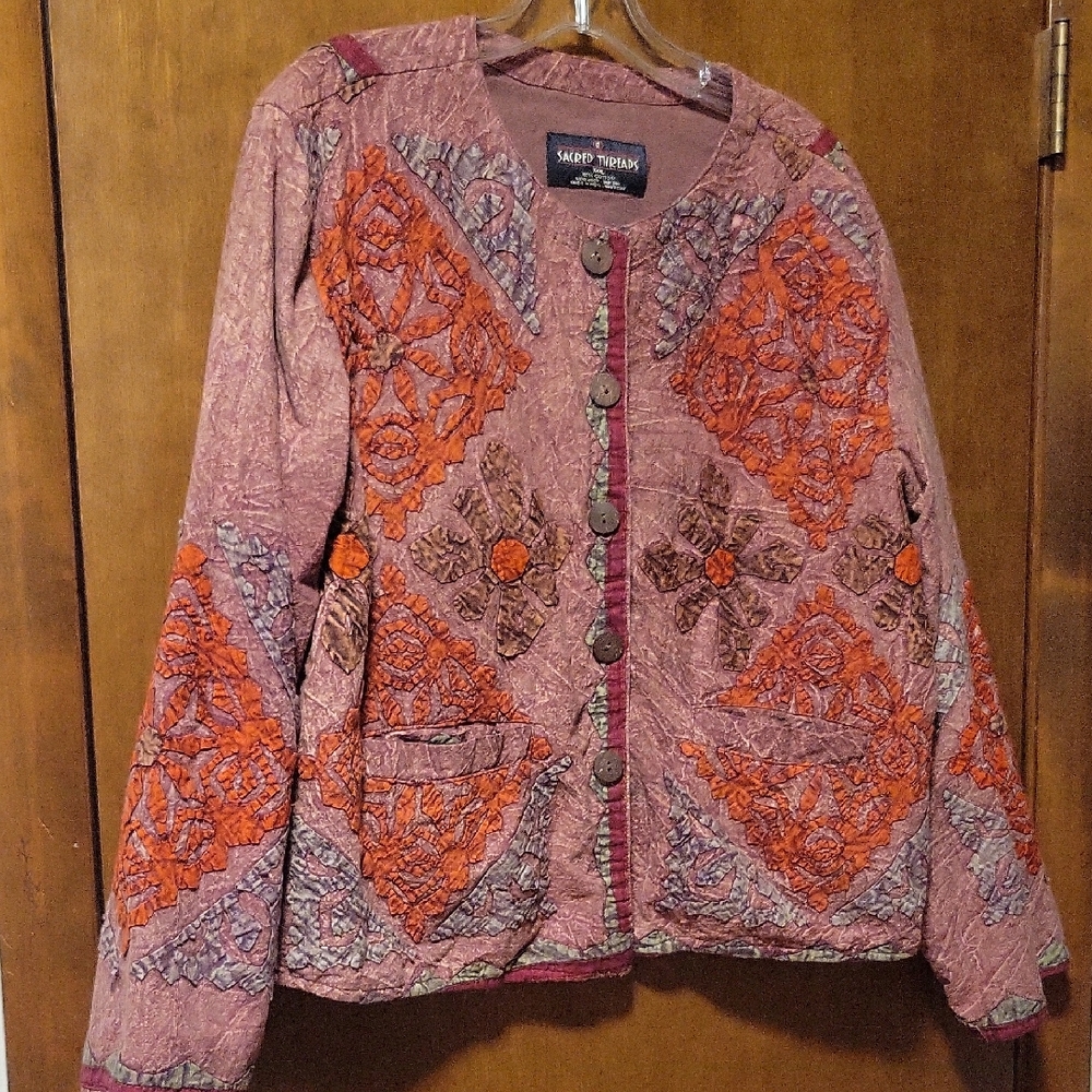 Sacred Threads Cotton Lined Orange Brown Batiq Jacket Wonens M/L